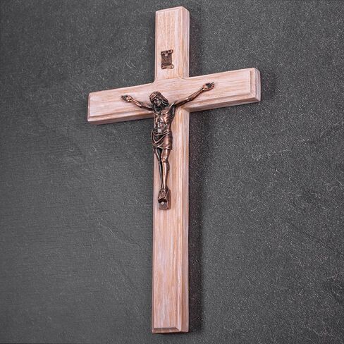 Asterom Farmhouse Crucifix Wall Cross - Rustic Wooden Cross Wall Decor - Handmade Catholic Crucifix for Wall - 12 Inch (Silvery) in Saudi Arabia