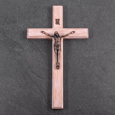 Asterom Farmhouse Crucifix Wall Cross - Rustic Wooden Cross Wall Decor - Handmade Catholic Crucifix for Wall - 12 Inch (Silvery) in Saudi Arabia