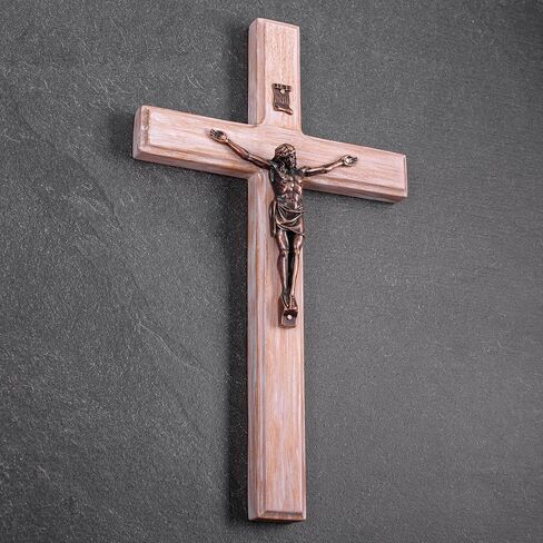 Asterom Farmhouse Crucifix Wall Cross - Rustic Wooden Cross Wall Decor - Handmade Catholic Crucifix for Wall - 12 Inch (Silvery) in Saudi Arabia