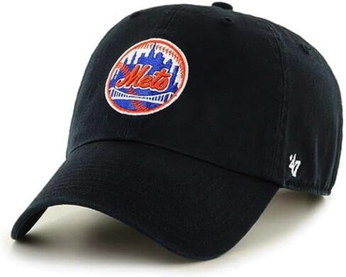'47 New York Mets Hat Mens Womens Clean Up Adjustable Baseball Cap, Cooperstown Logo, Black, One Size in Saudi Arabia