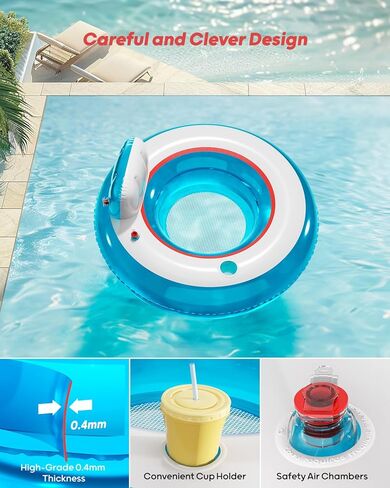 عوامة حمام السباحة القابلة للنفخ من QPAU، عبوتان | مسند الظهر ومسند الذراع يدعم كرسي تعويم الماء | عوامة استرخاء مقاس 44 بوصة مع حامل أكواب واحد | كرسي حمام سباحة قابل للنفخ للتبريد في الهواء الطلق | حفلة لعب مائية صيفية in Kuwait