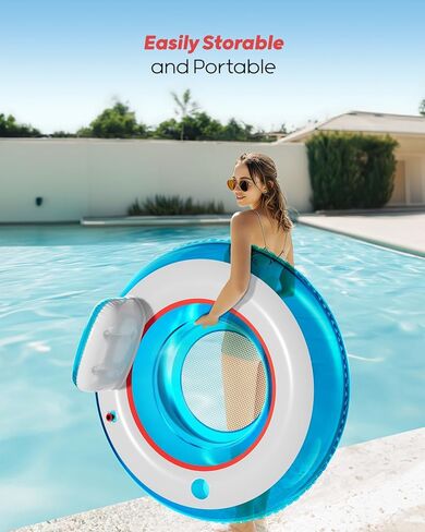 عوامة حمام السباحة القابلة للنفخ من QPAU، عبوتان | مسند الظهر ومسند الذراع يدعم كرسي تعويم الماء | عوامة استرخاء مقاس 44 بوصة مع حامل أكواب واحد | كرسي حمام سباحة قابل للنفخ للتبريد في الهواء الطلق | حفلة لعب مائية صيفية in Kuwait