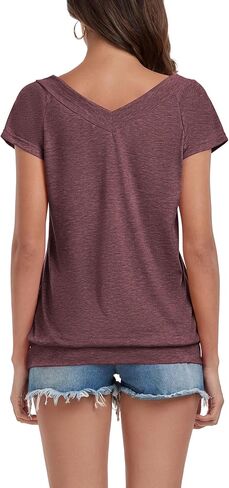 Halife Women's V Neck T Shirts Short Sleeve Summer Trendy Off The Shoulder Tops in Saudi Arabia