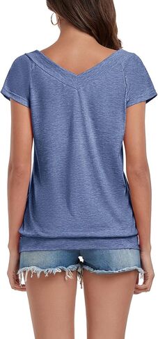 Halife Women's V Neck T Shirts Short Sleeve Summer Trendy Off The Shoulder Tops in Kuwait