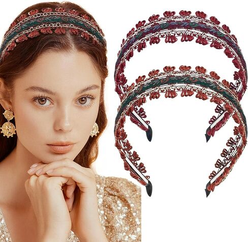 aswewamt 2 قطعة عصابات رأس بوهو زهرة التطريز العصابات الشعر واسعة خمر الأطواق الشعر العرقية الأزهار البوهيمية hairband اكسسوارات أنيقة للنساء والفتيات in Kuwait