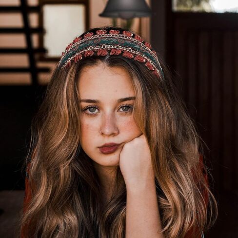 aswewamt 2 قطعة عصابات رأس بوهو زهرة التطريز العصابات الشعر واسعة خمر الأطواق الشعر العرقية الأزهار البوهيمية hairband اكسسوارات أنيقة للنساء والفتيات in Kuwait