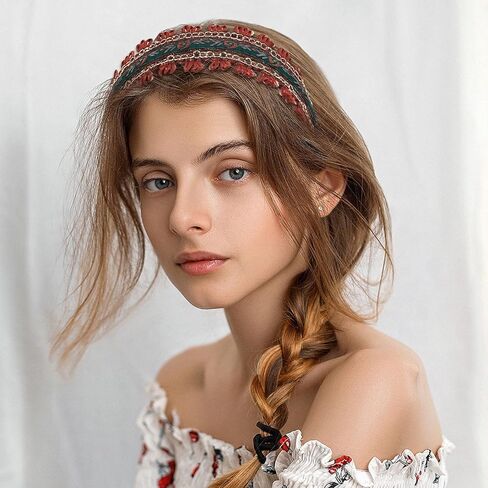 aswewamt 2 قطعة عصابات رأس بوهو زهرة التطريز العصابات الشعر واسعة خمر الأطواق الشعر العرقية الأزهار البوهيمية hairband اكسسوارات أنيقة للنساء والفتيات in Kuwait