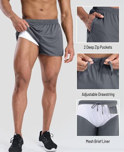 شورت الجري MIER للرجال مقاس 3 بوصات مع بطانة موجزة، شورت رياضي خفيف الوزن وجاف مناسب للتمارين الرياضية للرجال، جيب بسحاب in Kuwait