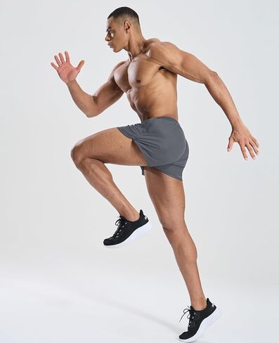 شورت الجري MIER للرجال مقاس 3 بوصات مع بطانة موجزة، شورت رياضي خفيف الوزن وجاف مناسب للتمارين الرياضية للرجال، جيب بسحاب in Kuwait