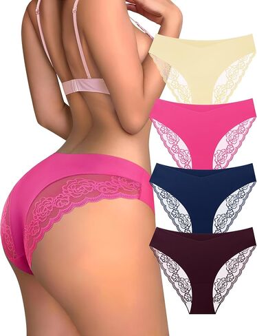 MEIYATING Women Sexy Bikini Lace Underwear No Show V-Waist Panties for Women Stretch Seamless Cheeky Panties 4 Packs in Saudi Arabia