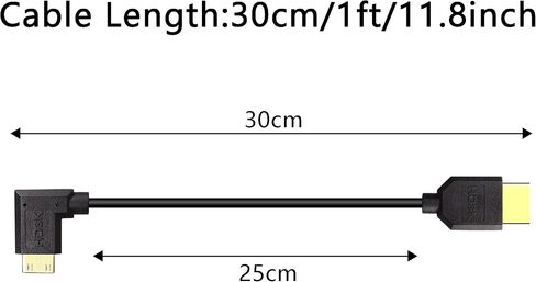 GINTOOYUN 8K Mini HDMI to HDMI Cable Super Thin line OD 4.0mm Mini HDMI to HDMI Ultra HD 2.1 Cable 8K@60Hz 4K@120Hz 48Gbps Dynamic HDR, eARC 0.3m (Angled Right) in Saudi Arabia