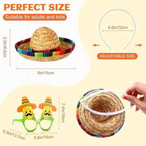 18 قطعة قبعات حفلات العيد والنظارات لوازم صغيرة سمبريرو قبعة Headbands سينكو دي مايو المكسيكي موضوع الزينة in Kuwait