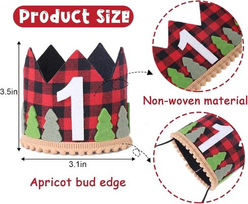 Lumberjack 1st Birthday Hat for Baby Boys - Buffalo Plaid 1st Birthday Crown, Lumberjack First Birthday Decorations, Winter Onederland 1st Birthday Boy, Woodland Birthday Party Supplies Red in Saudi Arabia