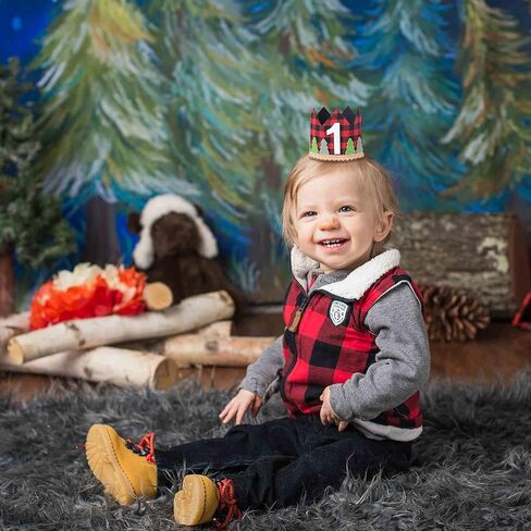 Lumberjack 1st Birthday Hat for Baby Boys - Buffalo Plaid 1st Birthday Crown, Lumberjack First Birthday Decorations, Winter Onederland 1st Birthday Boy, Woodland Birthday Party Supplies Red in Saudi Arabia