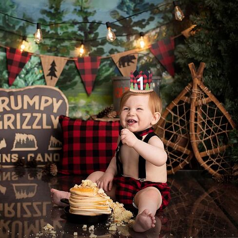Lumberjack 1st Birthday Hat for Baby Boys - Buffalo Plaid 1st Birthday Crown, Lumberjack First Birthday Decorations, Winter Onederland 1st Birthday Boy, Woodland Birthday Party Supplies Red in Saudi Arabia