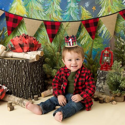 Lumberjack 1st Birthday Hat for Baby Boys - Buffalo Plaid 1st Birthday Crown, Lumberjack First Birthday Decorations, Winter Onederland 1st Birthday Boy, Woodland Birthday Party Supplies Red in Saudi Arabia