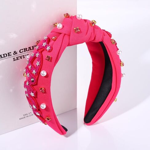 Western Pearl Rhinestone Knotted Headband for Women Hot Pink Black Green Crystal Jeweled Knot Hairband Headpiece Boho Country Cowgirl Beaded Star Howdy Twist Headband Rodeo Nashville Bachelorette in Saudi Arabia