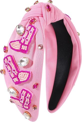 Western Pearl Rhinestone Knotted Headband for Women Hot Pink Black Green Crystal Jeweled Knot Hairband Headpiece Boho Country Cowgirl Beaded Star Howdy Twist Headband Rodeo Nashville Bachelorette in Saudi Arabia