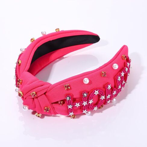 Western Pearl Rhinestone Knotted Headband for Women Hot Pink Black Green Crystal Jeweled Knot Hairband Headpiece Boho Country Cowgirl Beaded Star Howdy Twist Headband Rodeo Nashville Bachelorette in Saudi Arabia