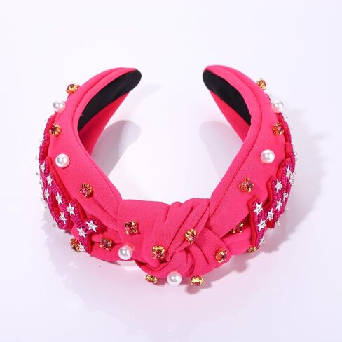 Western Pearl Rhinestone Knotted Headband for Women Hot Pink Black Green Crystal Jeweled Knot Hairband Headpiece Boho Country Cowgirl Beaded Star Howdy Twist Headband Rodeo Nashville Bachelorette in Saudi Arabia