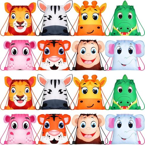 Hillban 16 Pcs Animal Drawstring Bags for Kids Party Favors Drawstring Backpack with Ear for Safari Birthday(Dinosaur Style) in Saudi Arabia