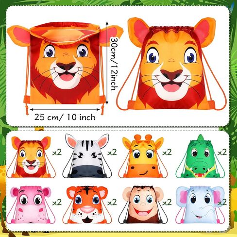 Hillban 16 Pcs Animal Drawstring Bags for Kids Party Favors Drawstring Backpack with Ear for Safari Birthday(Dinosaur Style) in Saudi Arabia