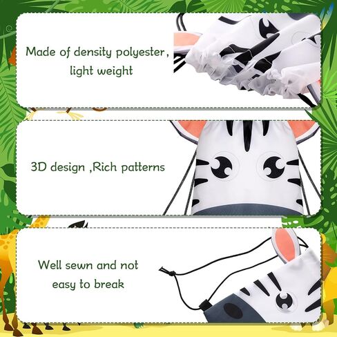 Hillban 16 Pcs Animal Drawstring Bags for Kids Party Favors Drawstring Backpack with Ear for Safari Birthday(Dinosaur Style) in Saudi Arabia