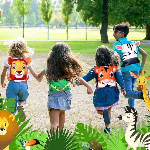 Hillban 16 Pcs Animal Drawstring Bags for Kids Party Favors Drawstring Backpack with Ear for Safari Birthday(Dinosaur Style) in Saudi Arabia