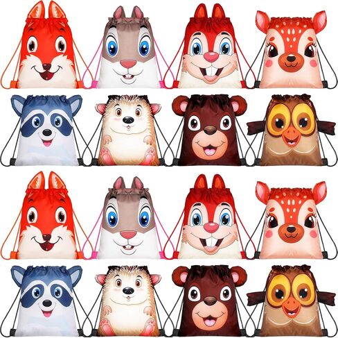 Hillban 16 Pcs Animal Drawstring Bags for Kids Party Favors Drawstring Backpack with Ear for Safari Birthday(Dinosaur Style) in Saudi Arabia