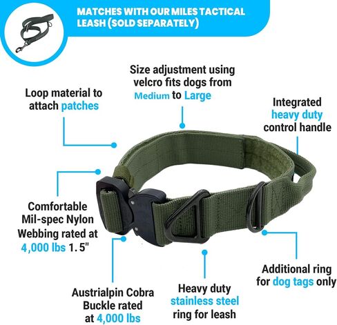 Cobra Buckle Dog Collar Heavy Duty for Large Dogs K9 and Military Made in USA (Large with Handle, Black) in Saudi Arabia