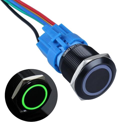 1PC 22MM Momentary Push Button Switch 12V-24V Ring Led 1NO 1NC Self-Reset ON/Off Metal Round Waterproof IP66 for 7/8’’ Mounting Hole with Wire Socket (Blue Led Light) in Saudi Arabia