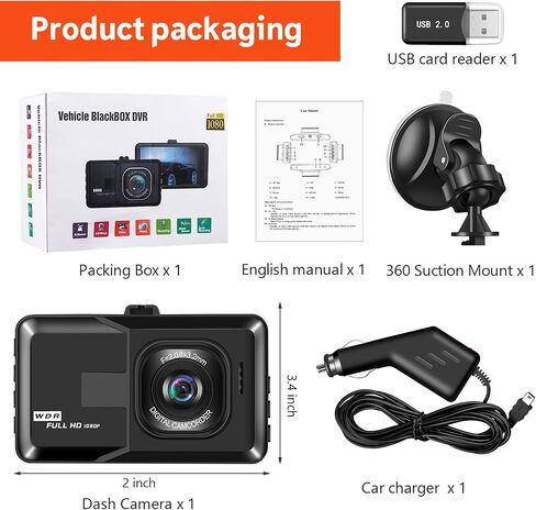 Dash Cam Front, Dash Camera for Cars, 3 Inch LCD Screen, 1080P Full HD Car Camera with 120° Wide Angle, Super Night Vision, Loop Recording, Motion Detection, WDR, G-Sensor, Parking Monitor in Saudi Arabia