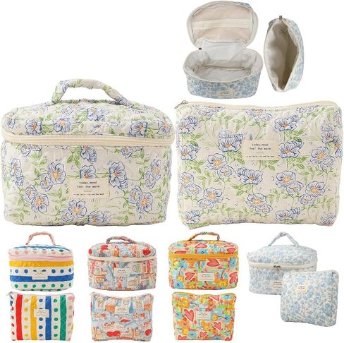 Makeup Bag Travel Essentials Quilted Cosmetic Toiletry Pouch Organizer Insert for Women Dorm Room Essential Gift Large Capacity Opening Lightweight Cute Aesthetic Portable 2PCS (Heart) in Saudi Arabia