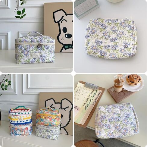 Makeup Bag Travel Essentials Quilted Cosmetic Toiletry Pouch Organizer Insert for Women Dorm Room Essential Gift Large Capacity Opening Lightweight Cute Aesthetic Portable 2PCS (Heart) in Saudi Arabia