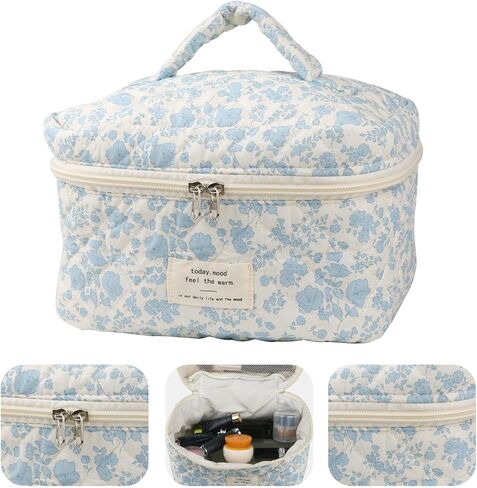 Makeup Bag Travel Essentials Quilted Cosmetic Toiletry Pouch Organizer Insert for Women Dorm Room Essential Gift Large Capacity Opening Lightweight Cute Aesthetic Portable 2PCS (Heart) in Saudi Arabia