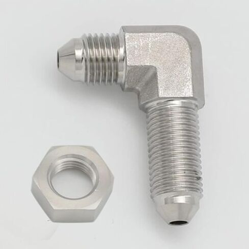 Stainless Steel -3 AN Male Flare Bulkhead Union Brake Hose Fitting with AN3 Bulkhead Lock Nut, 90 Degree in Saudi Arabia