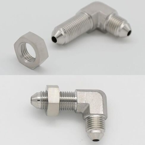 Stainless Steel -3 AN Male Flare Bulkhead Union Brake Hose Fitting with AN3 Bulkhead Lock Nut, 90 Degree in Saudi Arabia