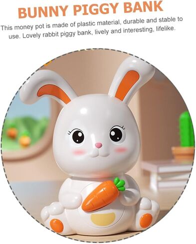 VICASKY Cute Bunny Piggy Bank Rabbit Figurine Plastic Creative Cartoon Lovely Bunny Coin Money Saving Jars Decorations for Boys Money Saving Bank in Kuwait