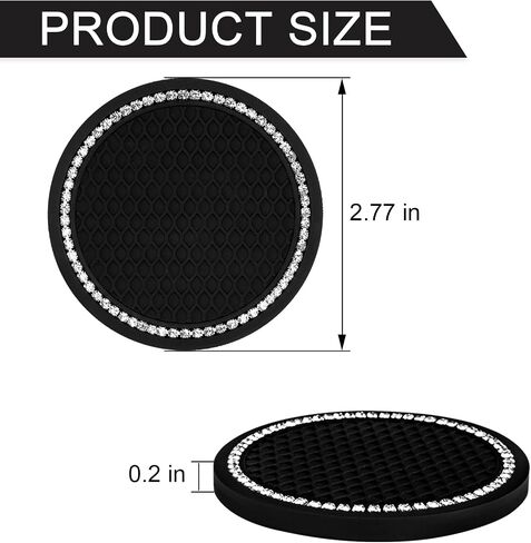 4Pcs Bling Car Cup Coaster, Non-Slip Silicone Cup Holder Insert Crystal Rhinestone Embedded in Ornaments Coaster, Universal Car Interior Accessories - 2.77 Inch in Saudi Arabia