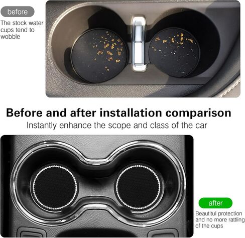 4Pcs Bling Car Cup Coaster, Non-Slip Silicone Cup Holder Insert Crystal Rhinestone Embedded in Ornaments Coaster, Universal Car Interior Accessories - 2.77 Inch in Saudi Arabia
