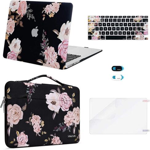 حافظة MOSISO متوافقة مع جهاز MacBook Air 13 بوصة (A1369 وA1466، الإصدار الأقدم 2010-2017)، حافظة صلبة من البلاستيك الفاوانيا وحقيبة حمل وغطاء لوحة المفاتيح وغطاء كاميرا الويب وواقي الشاشة، أسود in Saudi Arabia