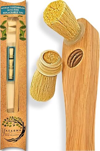 Miswak Toothbrush Pack with 5 Disposable Sewak Tips - Natural Teeth Whitening Meswak Stick Tooth Brush for Strong Gums and Fresh Breath - Dental Chew Sticks for Humans - Travel Oral Care in Saudi Arabia