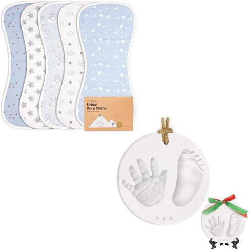 Organic Burp Cloths for Baby Boys and Girls And Baby Hand and Footprint Ornament Kit Bundle - Burpy Cloth Bib for Unisex- Burp Cloth (Constellation) - Newborn Baby Keepsake Kit (Multi-Colored) in Saudi Arabia