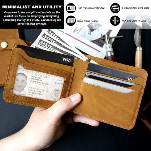 Genuine Leather Wallets for Men, Bifold Mens Wallet Leather with ID Window Slot in Saudi Arabia
