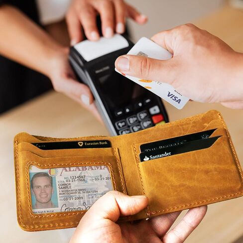 Genuine Leather Wallets for Men, Bifold Mens Wallet Leather with ID Window Slot in Saudi Arabia