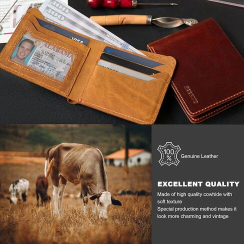 Genuine Leather Wallets for Men, Bifold Mens Wallet Leather with ID Window Slot in Saudi Arabia