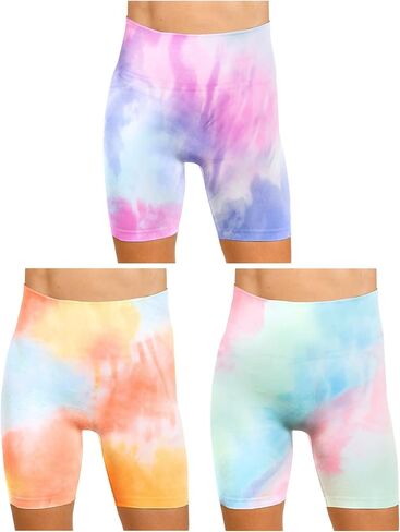 Women's 3 Pack Seamless Compression Biker Shorts - Tie Dye and Solid Ideal for Gym, Yoga, Running, and Fitness in Saudi Arabia