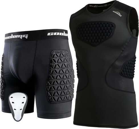 شورت شبابي مبطن منزلق من COOLOMG مع كوب واقٍ + قميص ضغط مبطن للأولاد لحماية صدر البيسبول in Kuwait