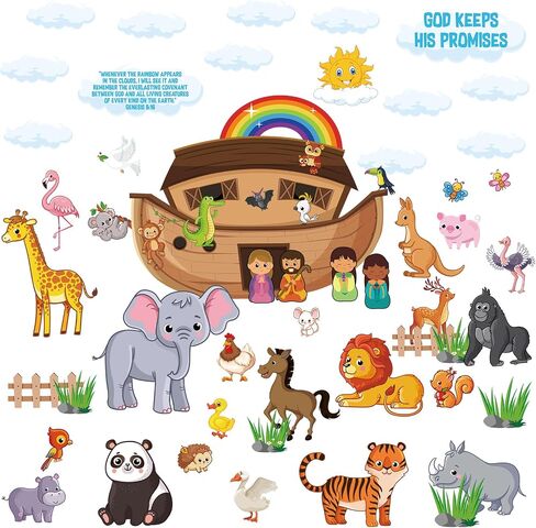 79 Pcs Noah's Ark Bulletin Board Set Includes Noah's Ark Farm Animal Cut Outs and 100 Pcs Glue Points Colorful Paper Bulletin Board Decoration for School Classroom Party Supplies in Saudi Arabia