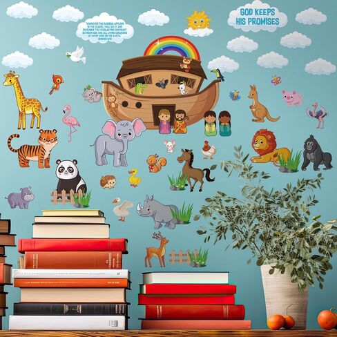 79 Pcs Noah's Ark Bulletin Board Set Includes Noah's Ark Farm Animal Cut Outs and 100 Pcs Glue Points Colorful Paper Bulletin Board Decoration for School Classroom Party Supplies in Saudi Arabia